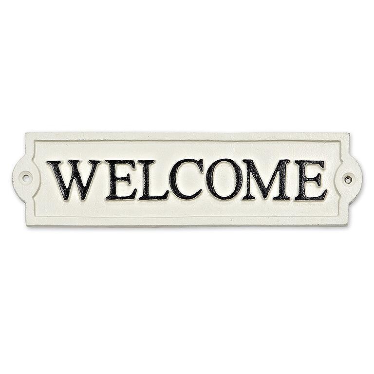 Cast Iron Sign &#39;Welcome&#39; - Antique White 9&quot;L