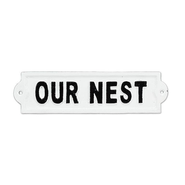 Cast Iron Sign &#39;Our Nest&#39; - White 9&quot;L