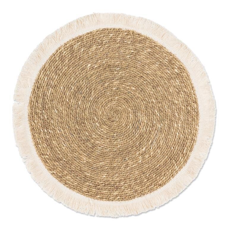 Placemat - round fringe natural Ivory 15&quot;