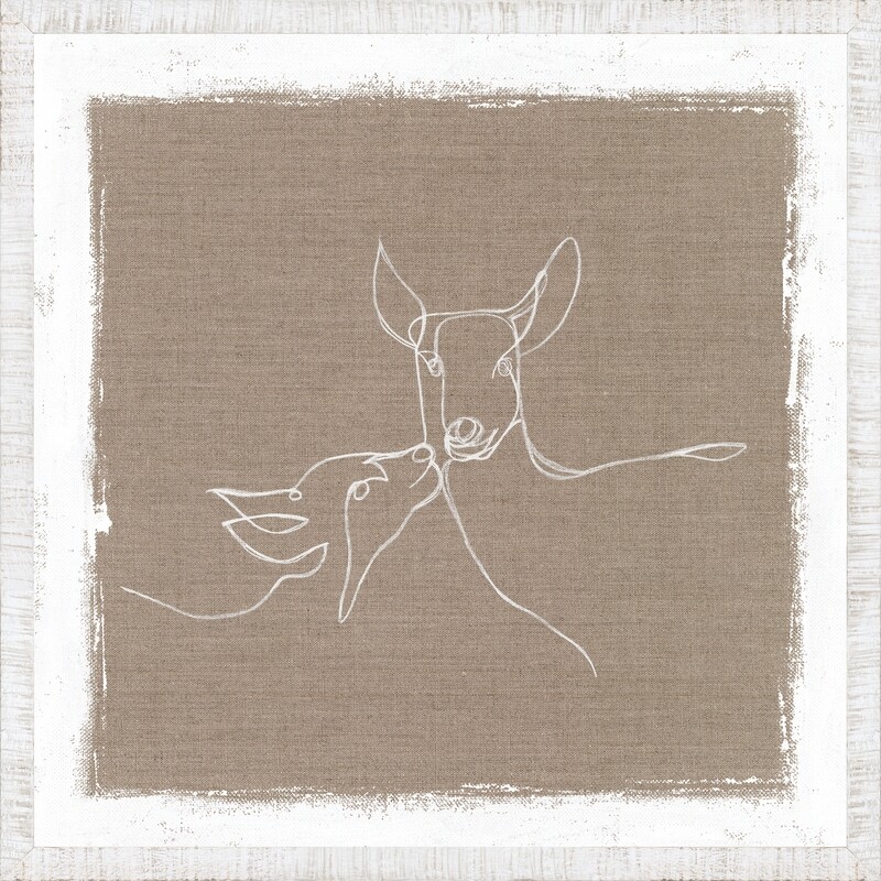 Art - Cottage - One Line Doe &amp; Fawn 13 x 13&quot;