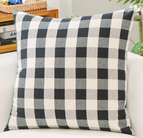 Pillow - Buffalo Check (Black & White) - Flannel 22" x 22"