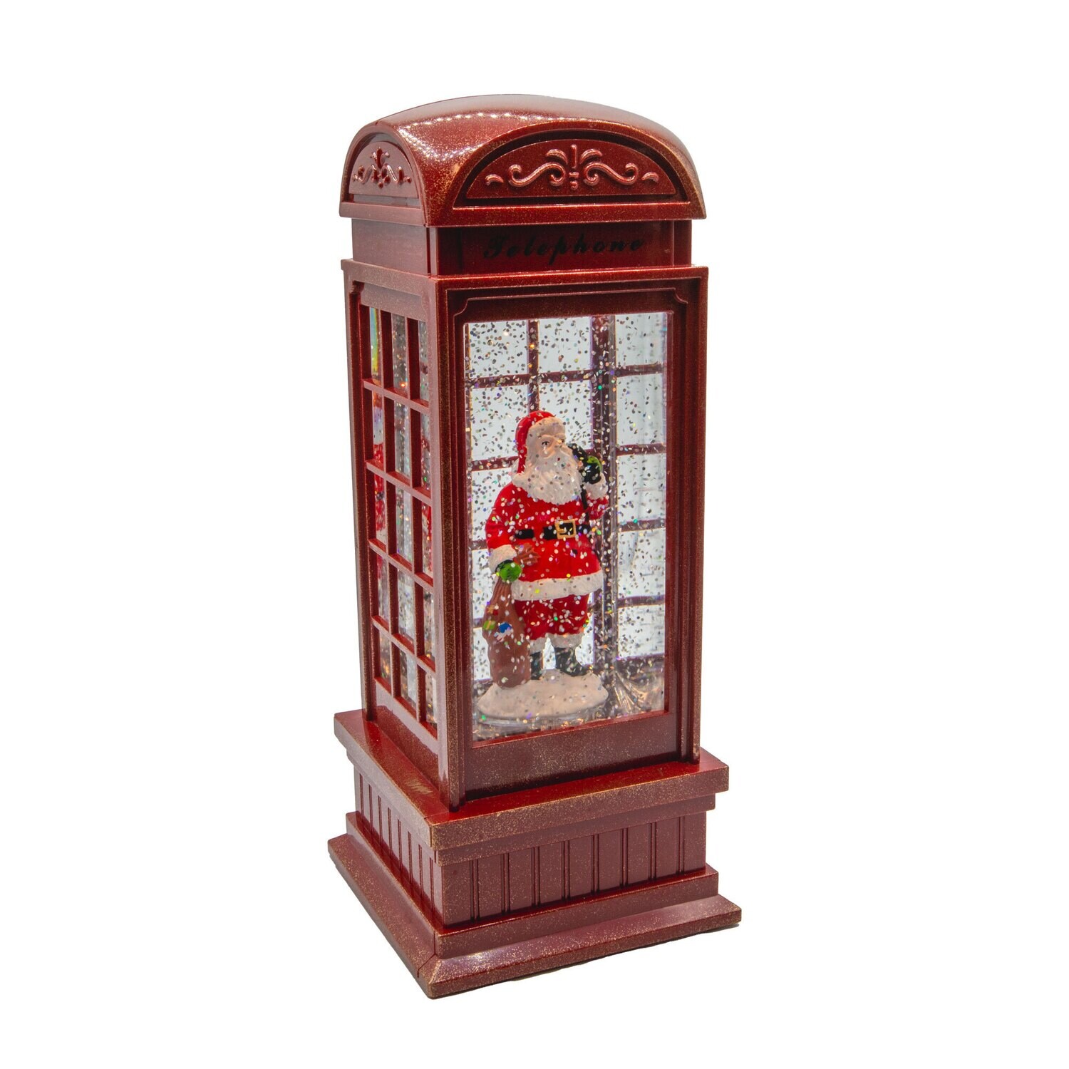 Snow Globe- 10" Red LED Phone Booth with SANTA