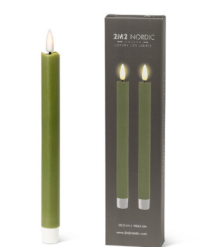 LED Taper Candle  9.5&quot; - set of 2 - green