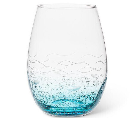 Fish Cut Stemless Wine Glass - blue/clear 5&quot;