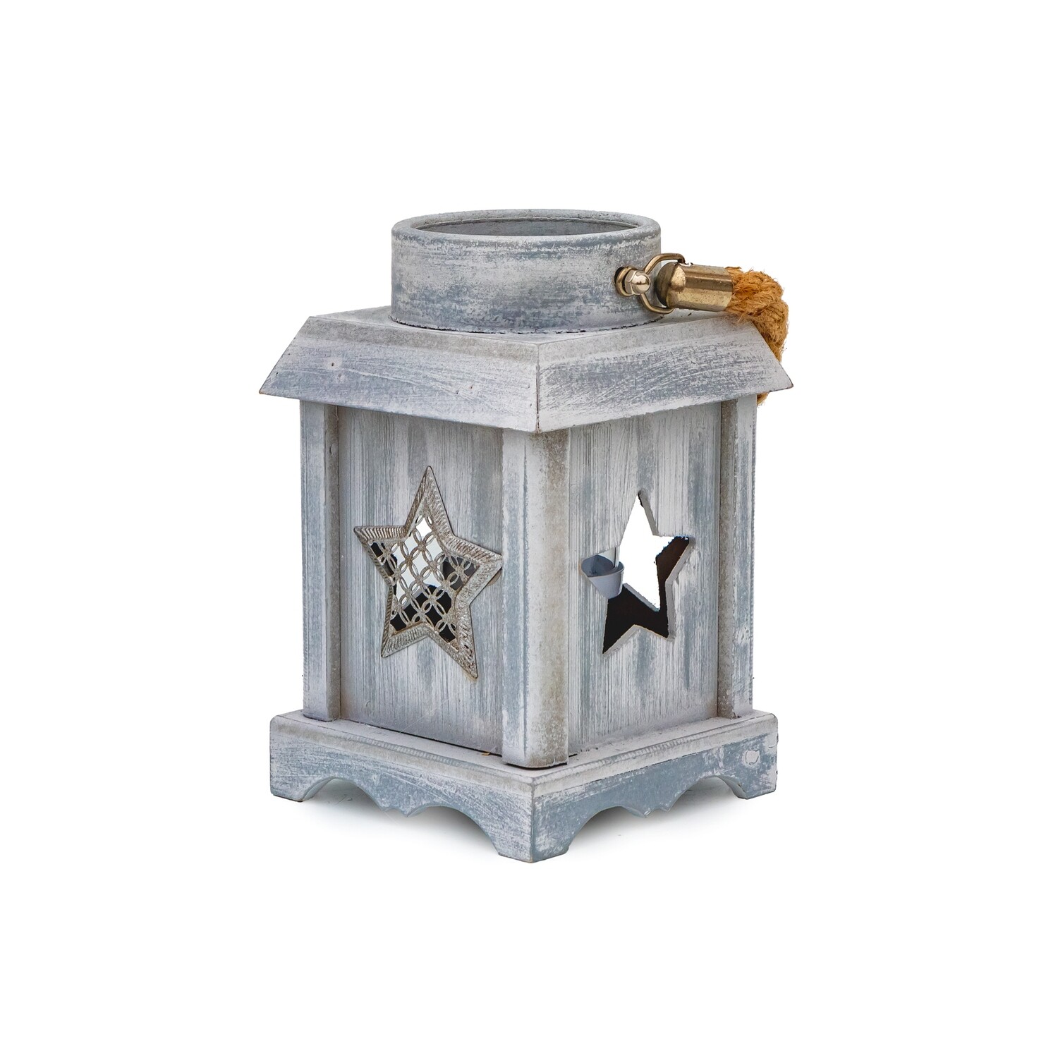 Lantern - Grey with Star 12.5x12.5x20cm
