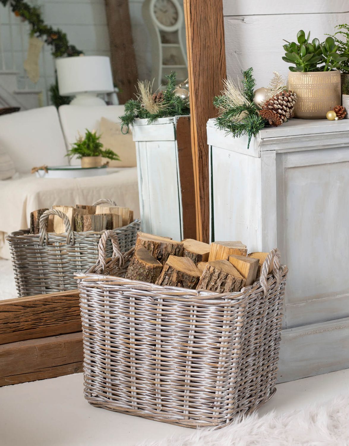 Storage Basket - Square Whitewash - Xlrg