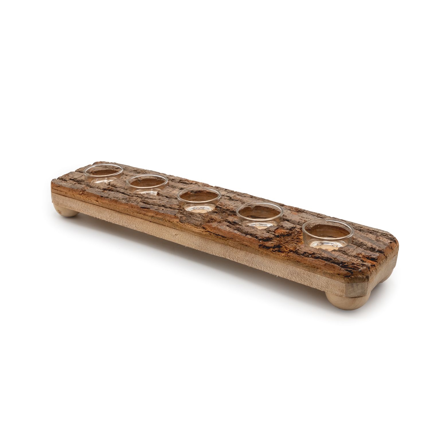 Candle Holder Bark - 5 glass cups 40 X 10 cm