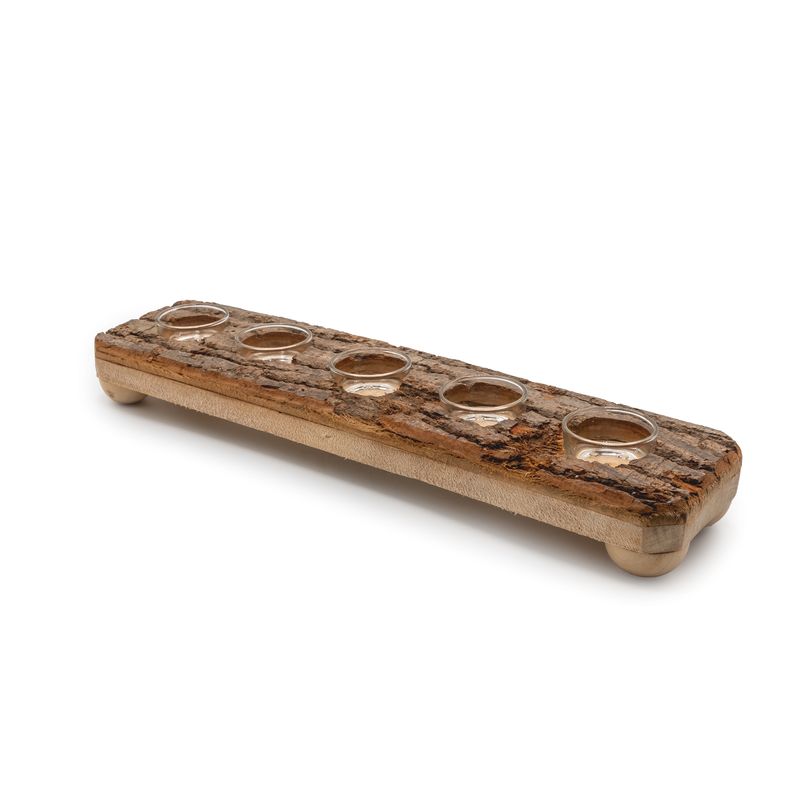 Candle Holder Bark - 5 glass cups 40 X 10 cm