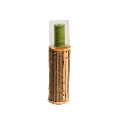 Candle Holder - Rnd. Birch &amp; Rope Lg.