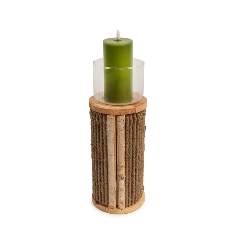 Candle Holder - Rnd. Birch &amp; Rope Sm.