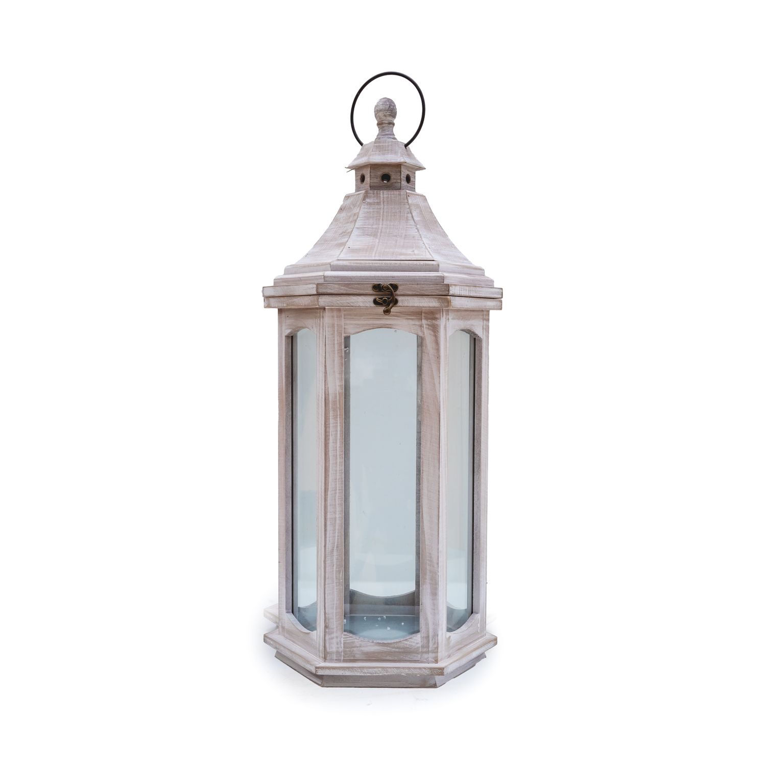 Storm Lantern Wooden White Wash MED 27.5*24*65cm