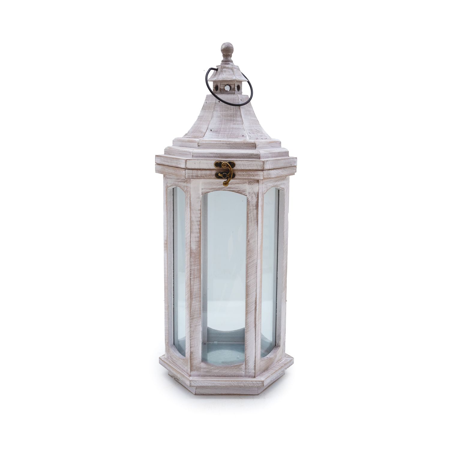 Storm Lantern Wooden White Wash SM 19x19x36 cm