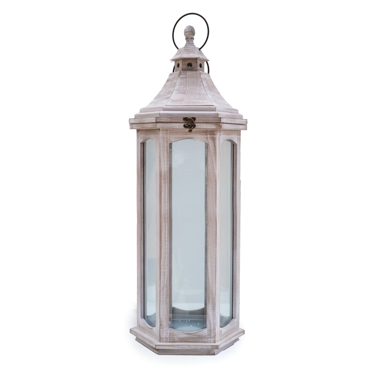 Storm Lantern Wooden White Wash LG 35.5*31*94cm