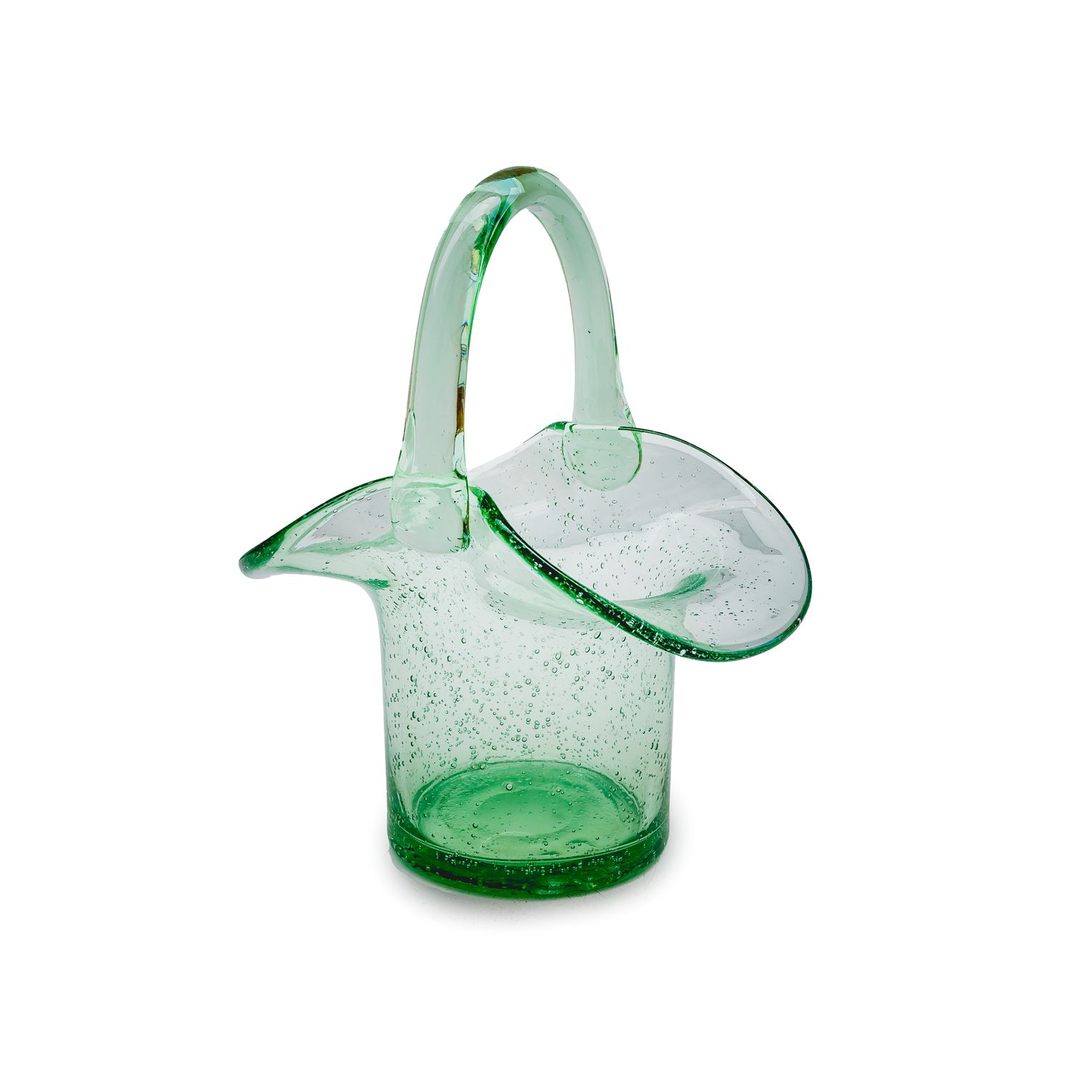 Glass Vase w Handles - Green 26 cm
