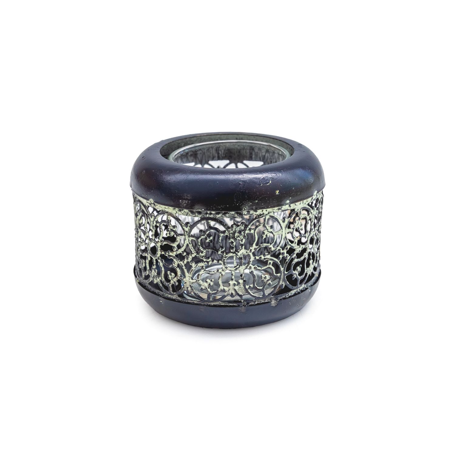 Candle holder Black w/ Moss Green Cutout