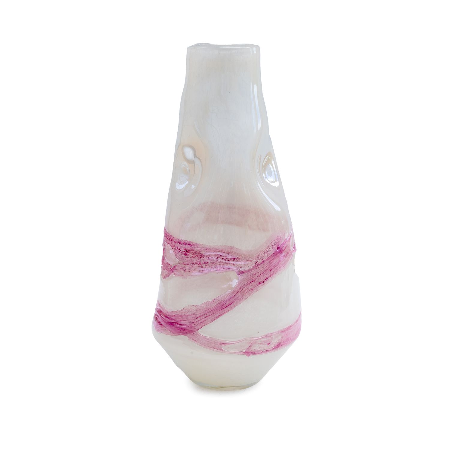 Glass Vase Hand Blown Tall White Pink