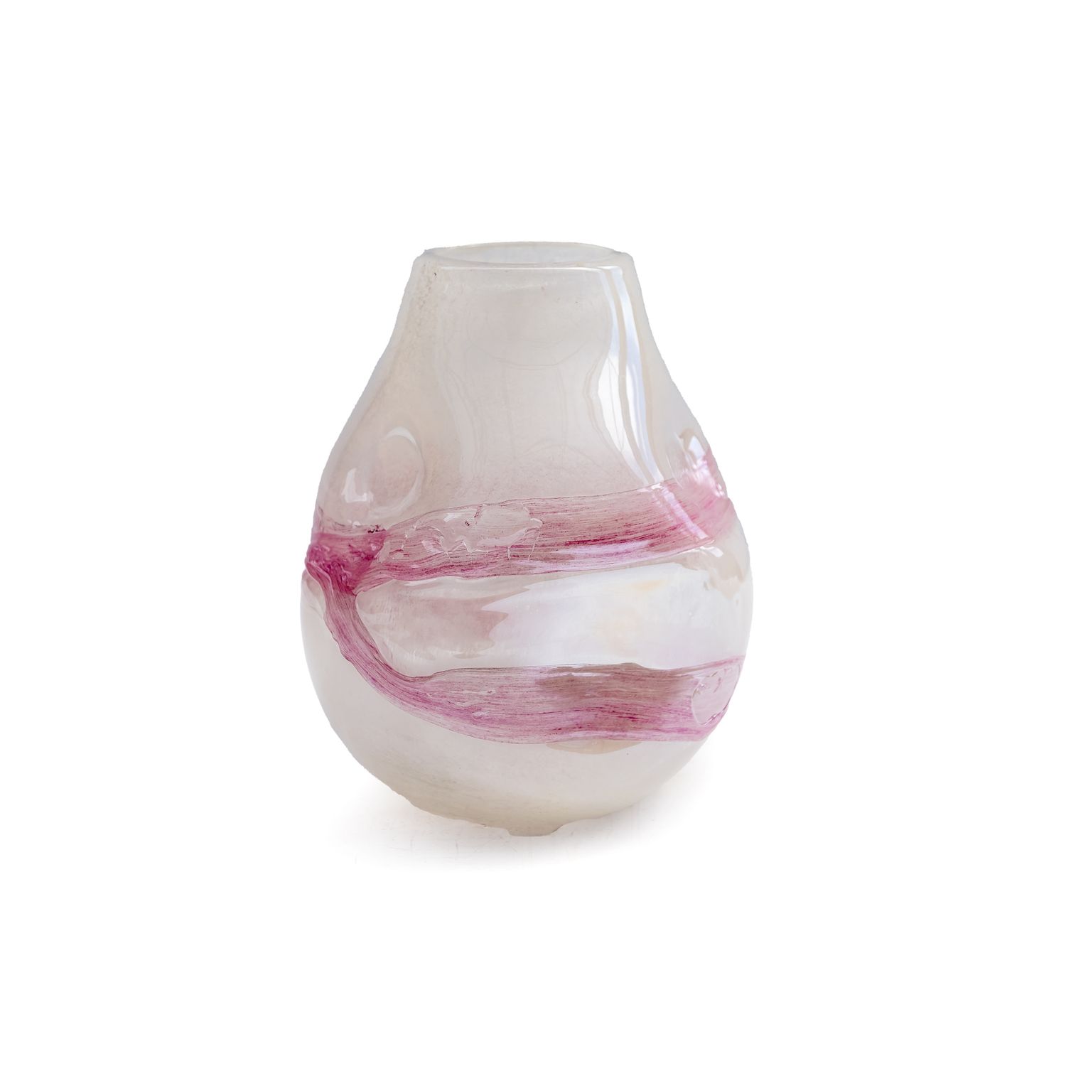 Glass Vase Hand Blown White, Pink
