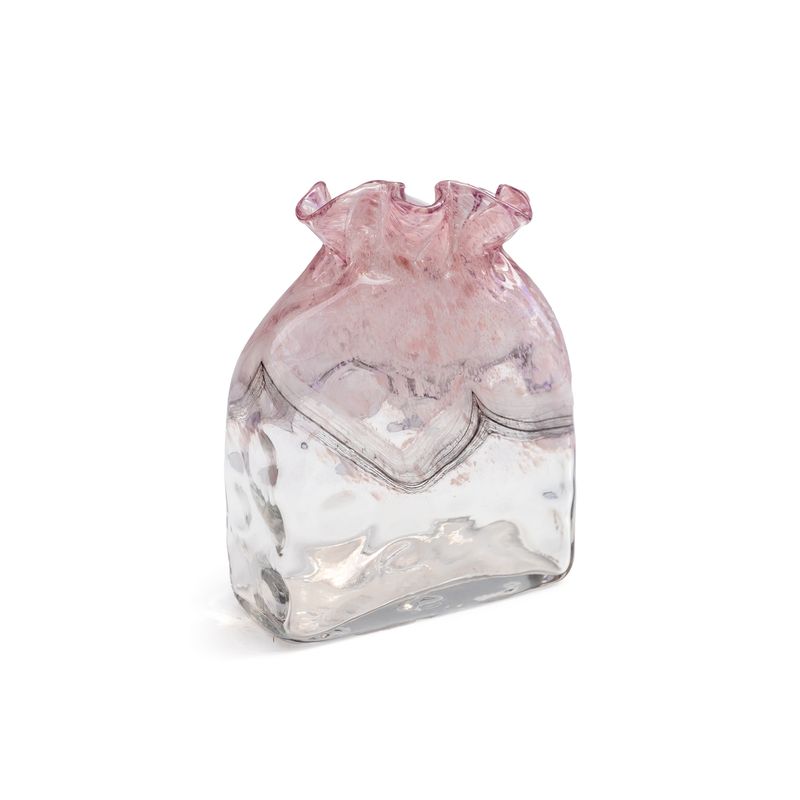 Vase Hand Blown Bag Pink w/ White Swirl 20.5*14*25.5cm