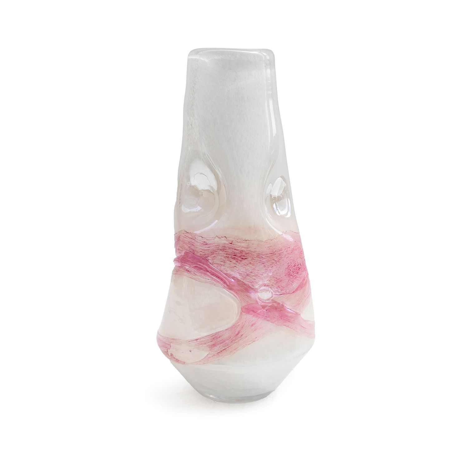 Glass Vase Hand Blown Narrow White w/ Pink