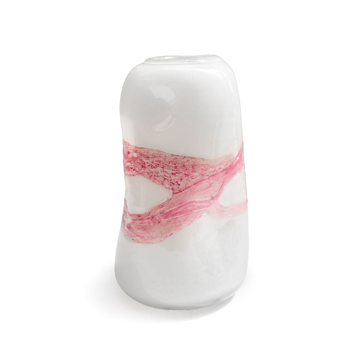 Glass Bottle Hand Blown Vase-Tall White w/ Pink Swirl