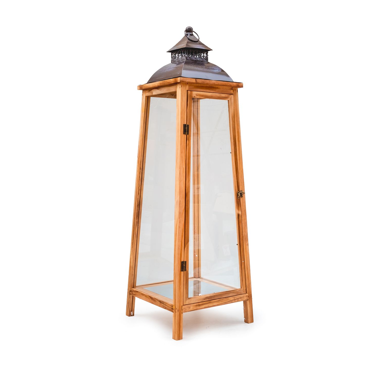 Storm Lantern Wooden Brown w/ Top 33*27*107cm