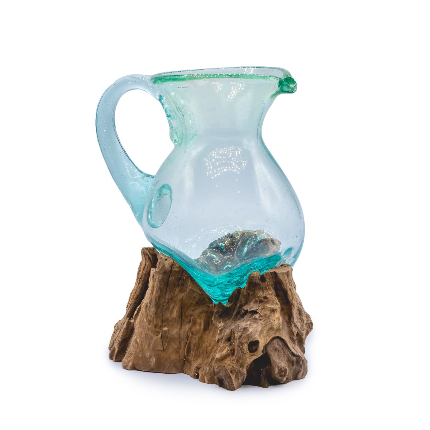 Glass Vase on Driftwood with handle