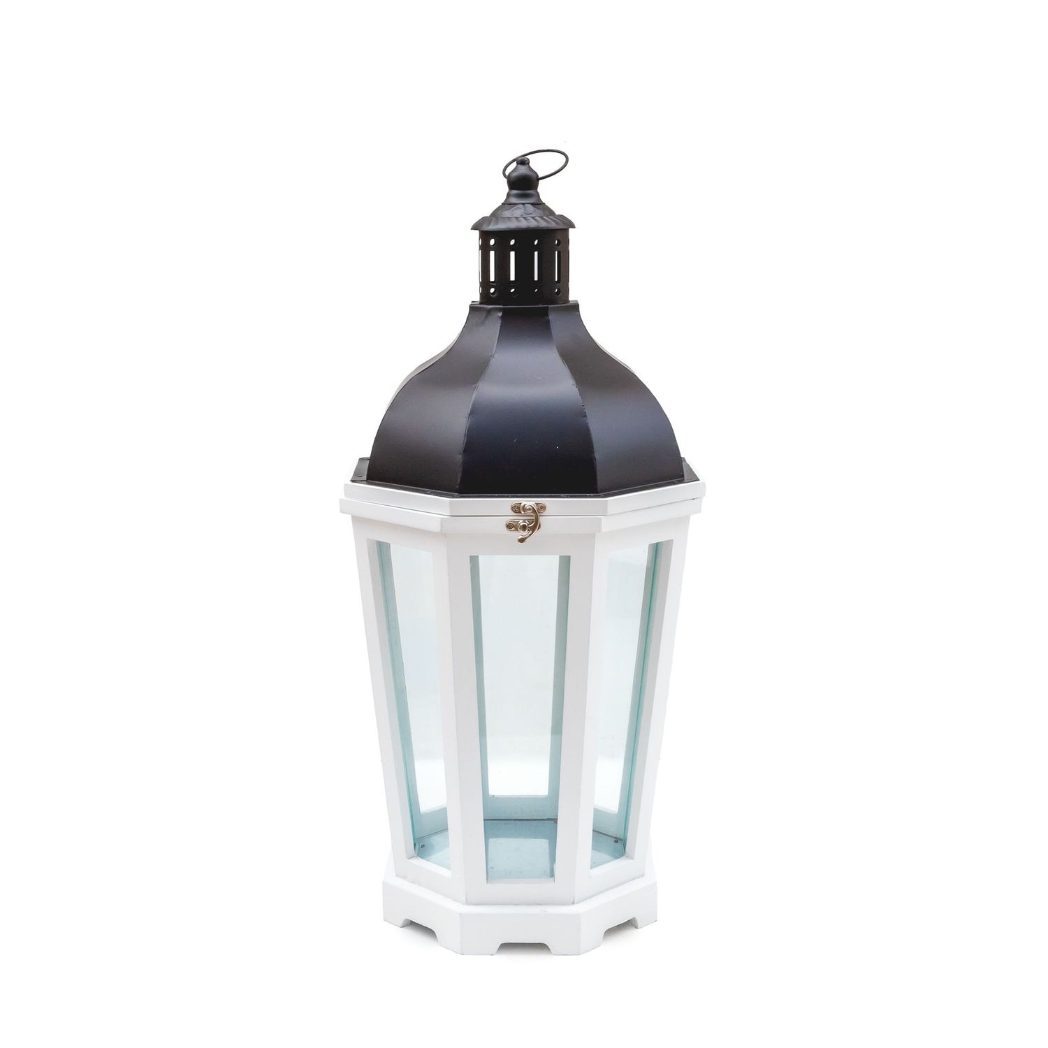 Lantern White Wooden w/ Black Top SM 21.5*20*39cm