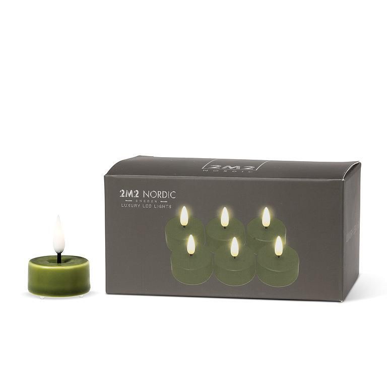 LED Tealight - 1.5&quot; - set of 6 - green