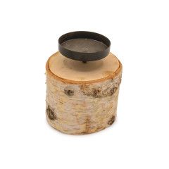 Birch Candle Holder w Black Metal Plate