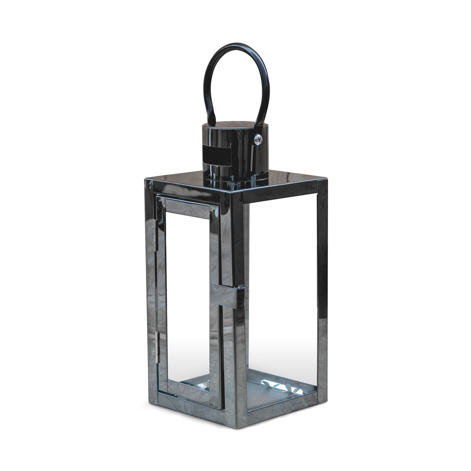 Lantern - Black with Glass, Size: 10x10x23cm