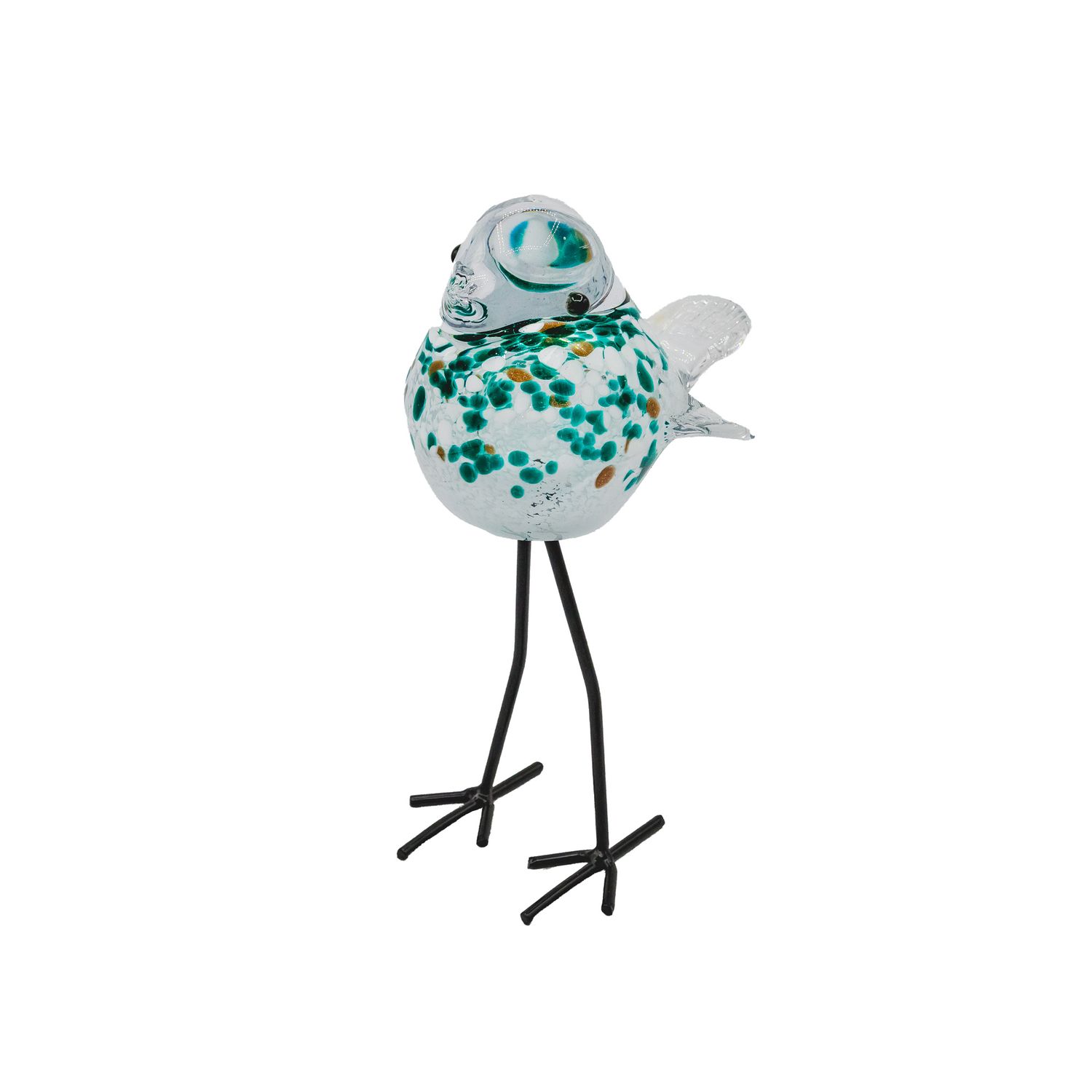Standing Glass Bird w Eyes White &amp; Green