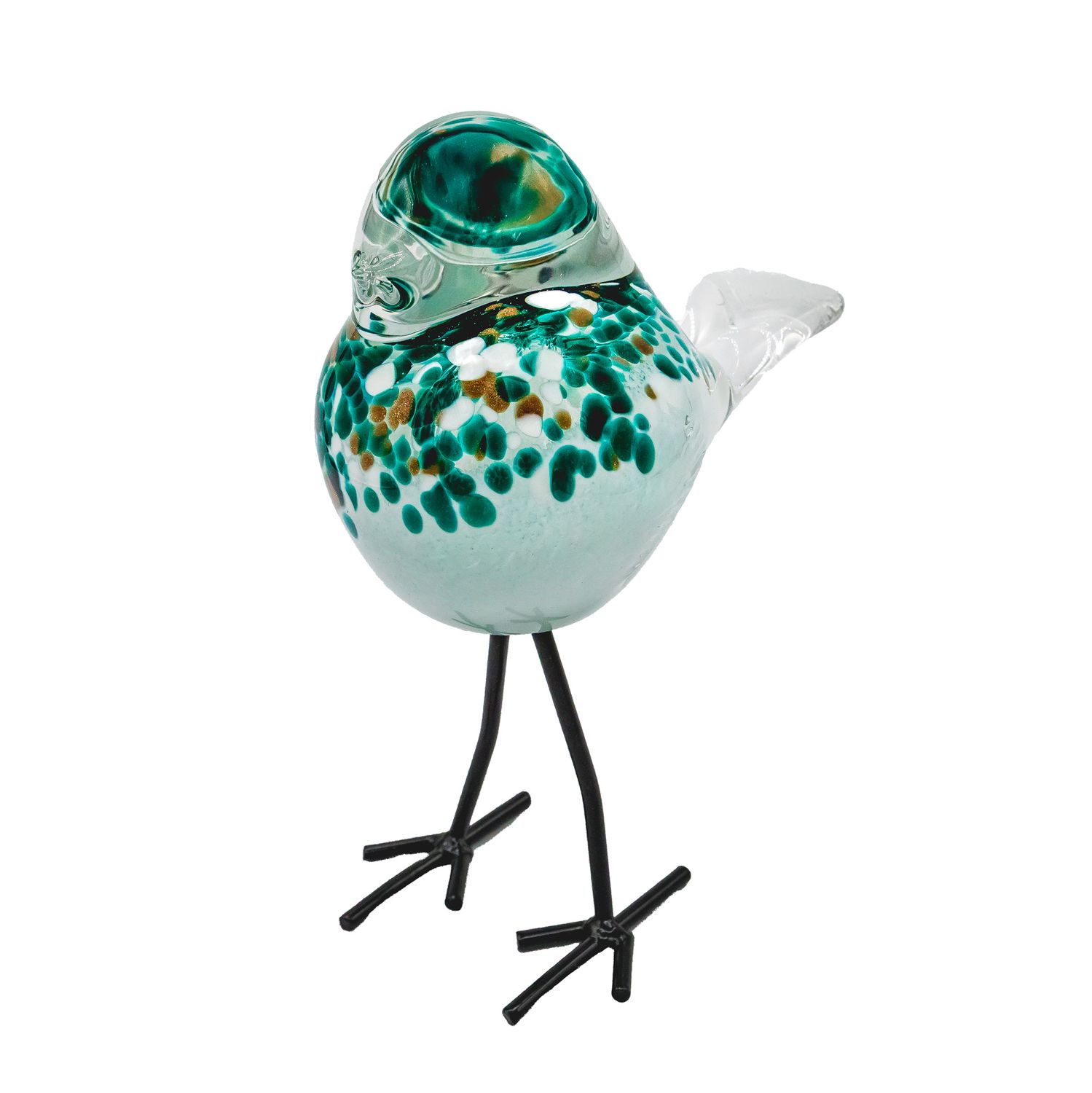 Standing Glass Bird - White &amp; Green