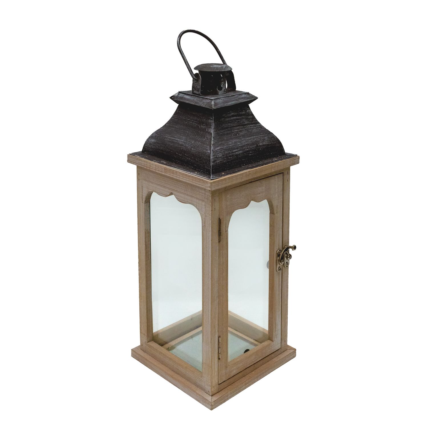 Storm Lantern White Wash w Grey Lid SM 14*14*34cm