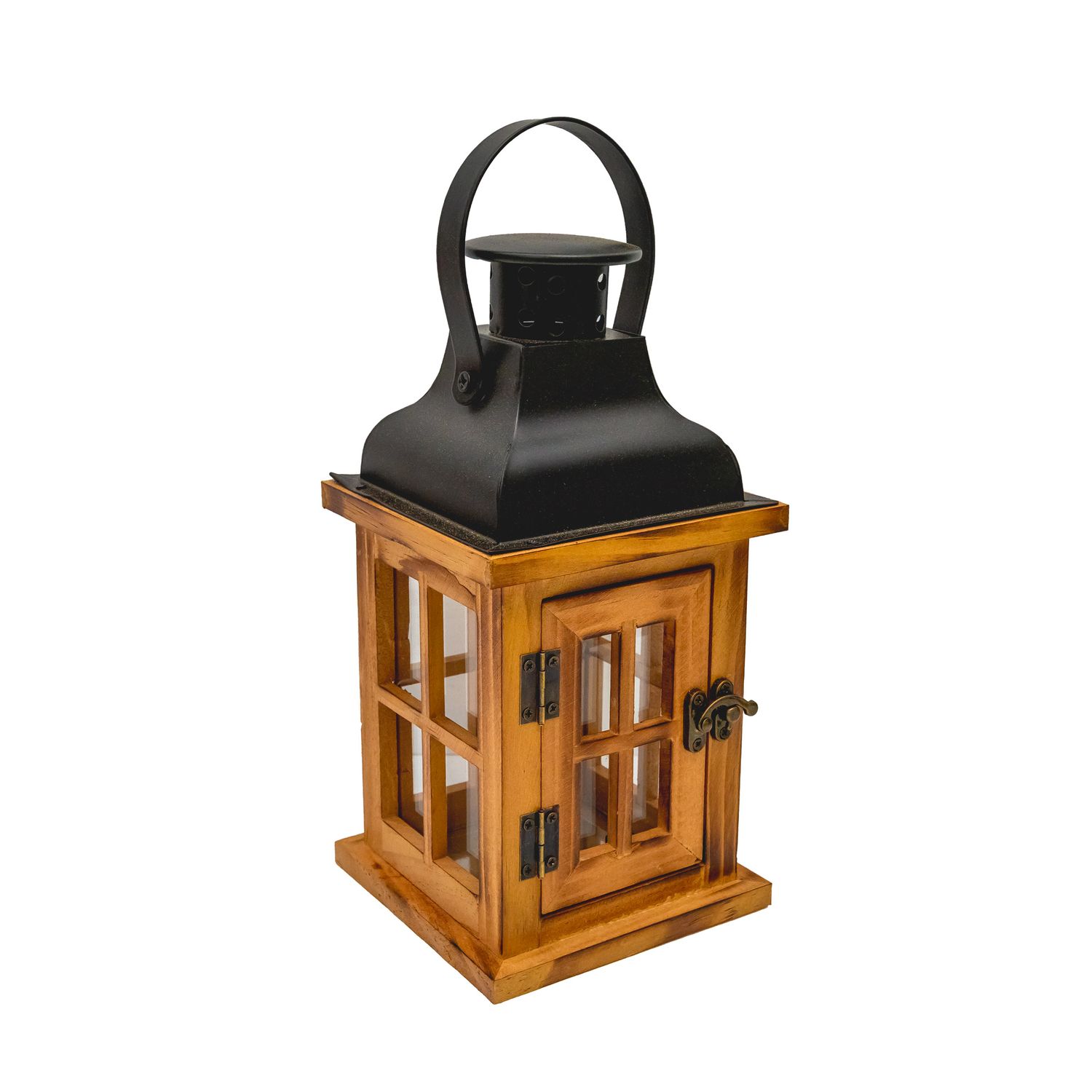 Storm Lantern Wooden w Black Top SM 12*12*23cm