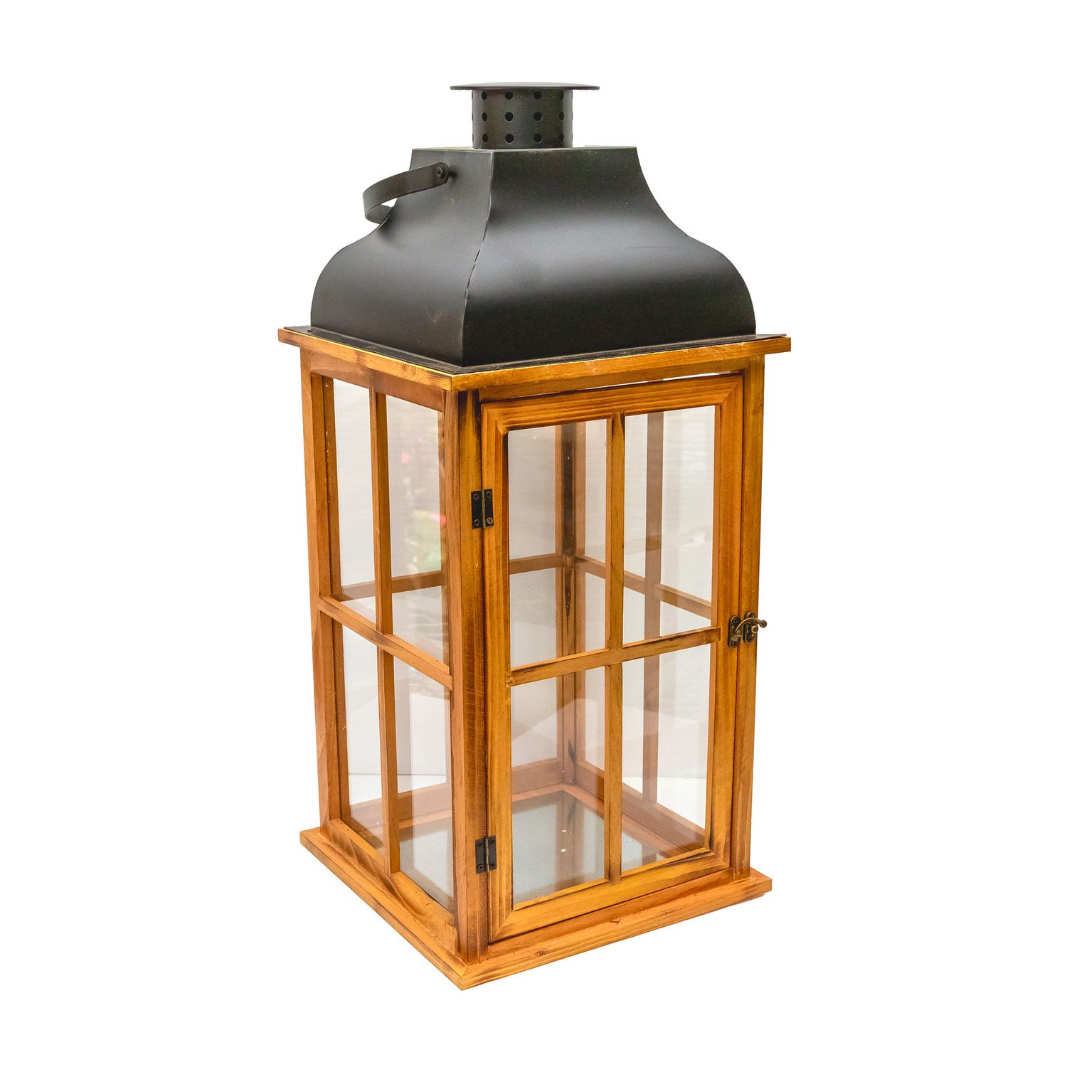Storm Lantern Wooden w Black Top LRG 25*25*57cm