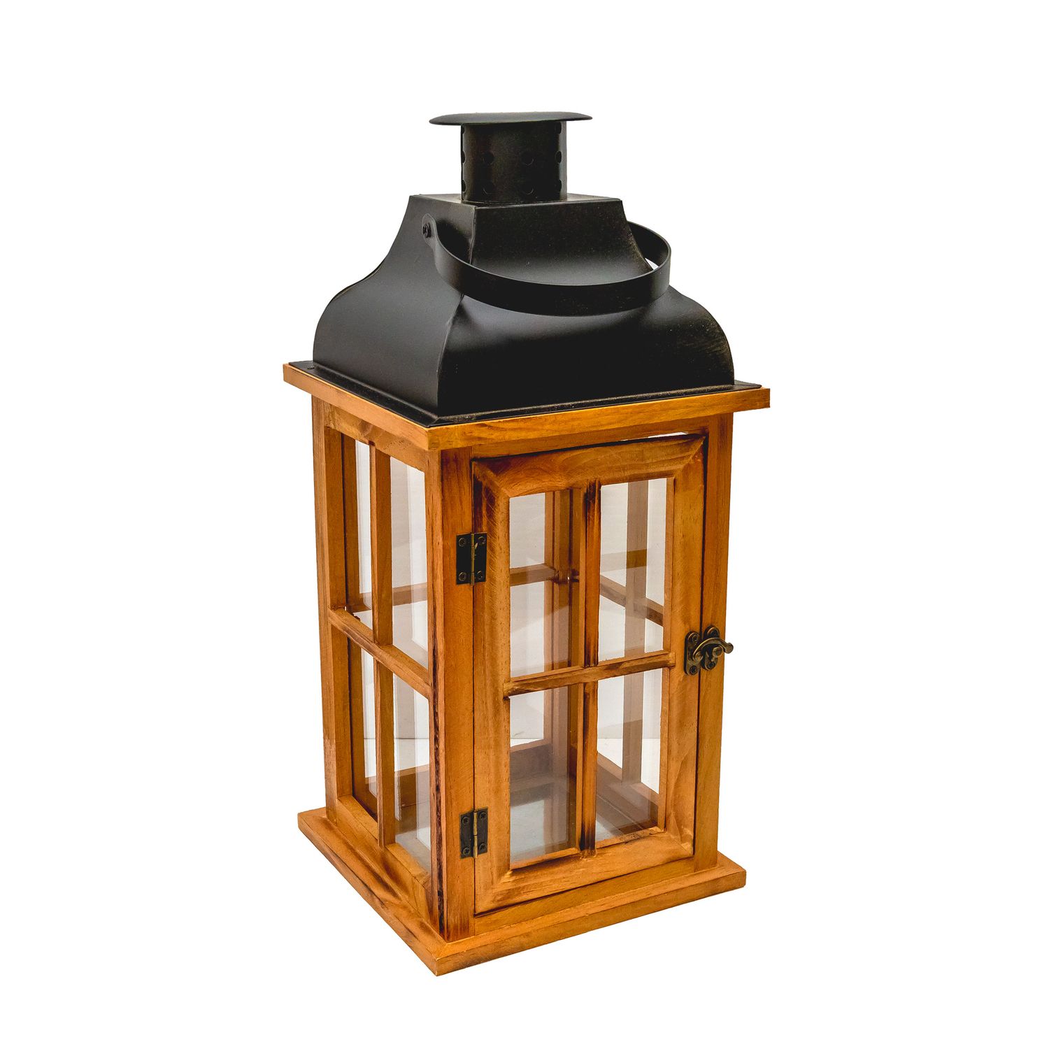 Storm Lantern Wooden w Black Top MED 18*18*38cm