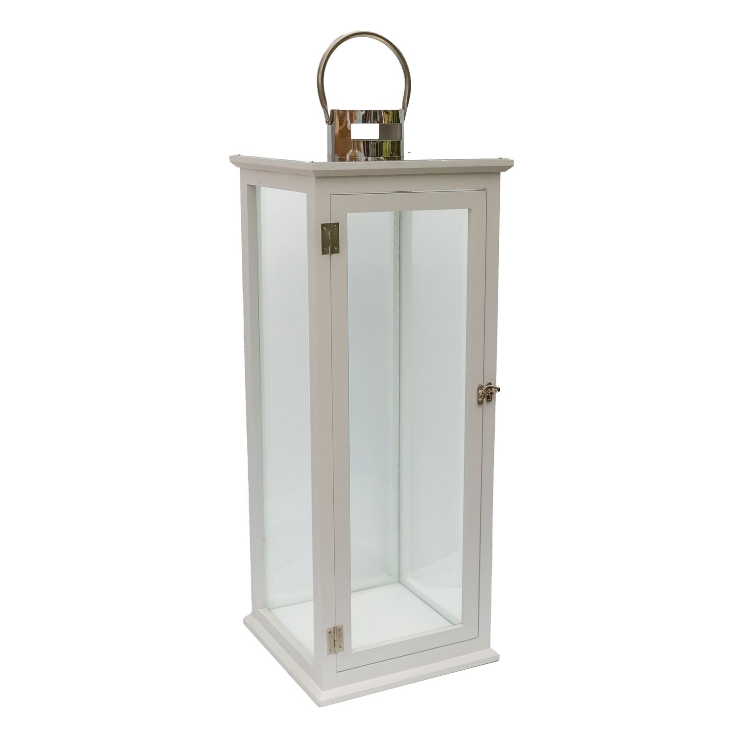 Storm Lantern White Wood w Silver Handle LRG 26*26*70cm