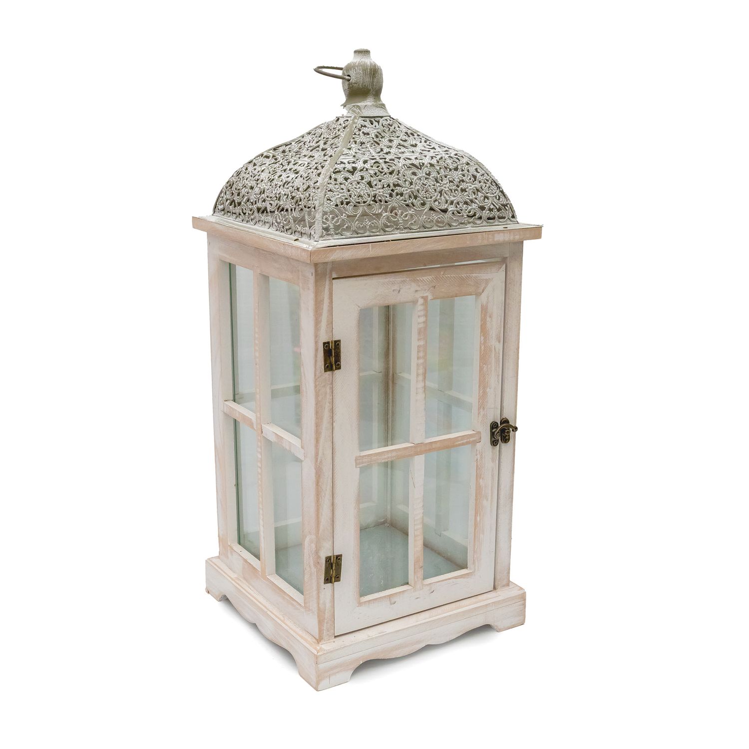 Storm Lantern  White w Decorative Lid MED 22*22*51 cm