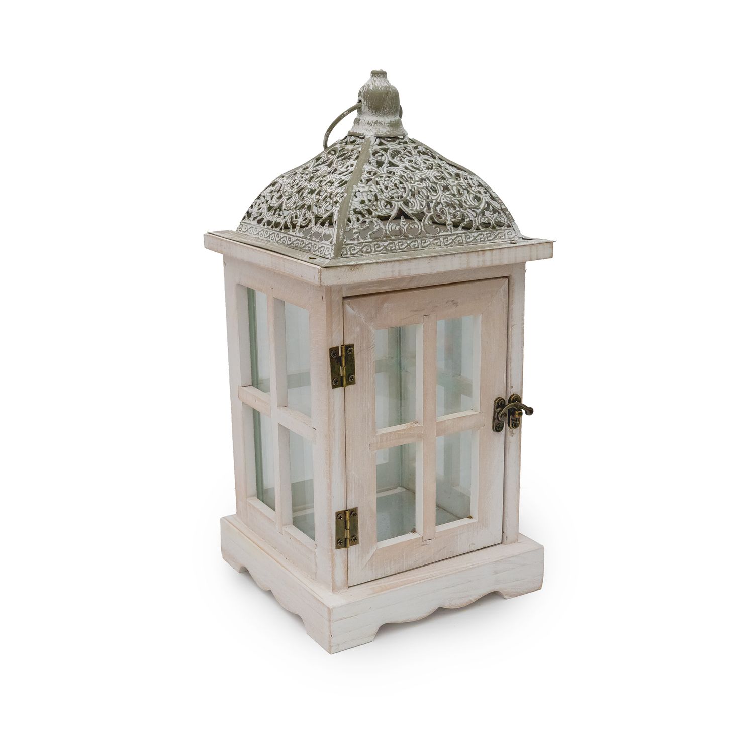 Storm Lantern  White w Decorative Lid SM 15*15*32 cm