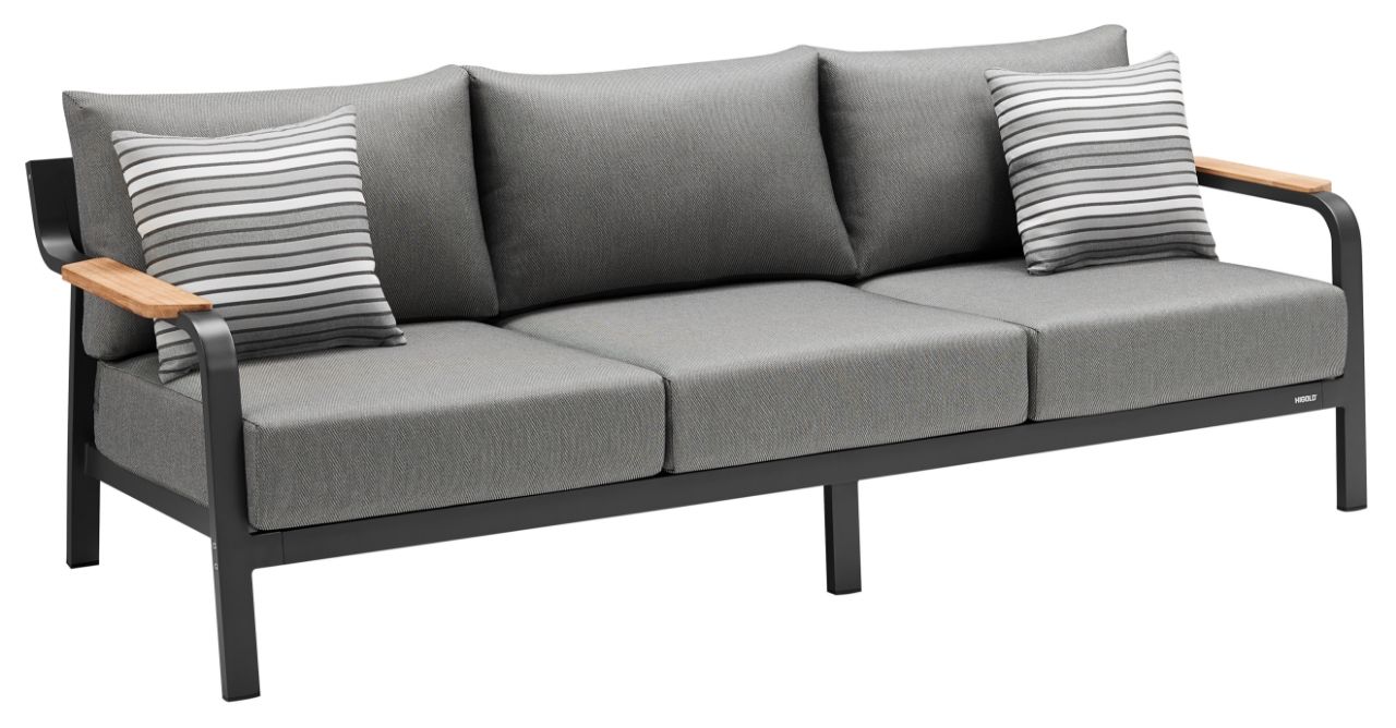 Lakeside Collection - 3 Seater Sofa - Black w Grey Cushions