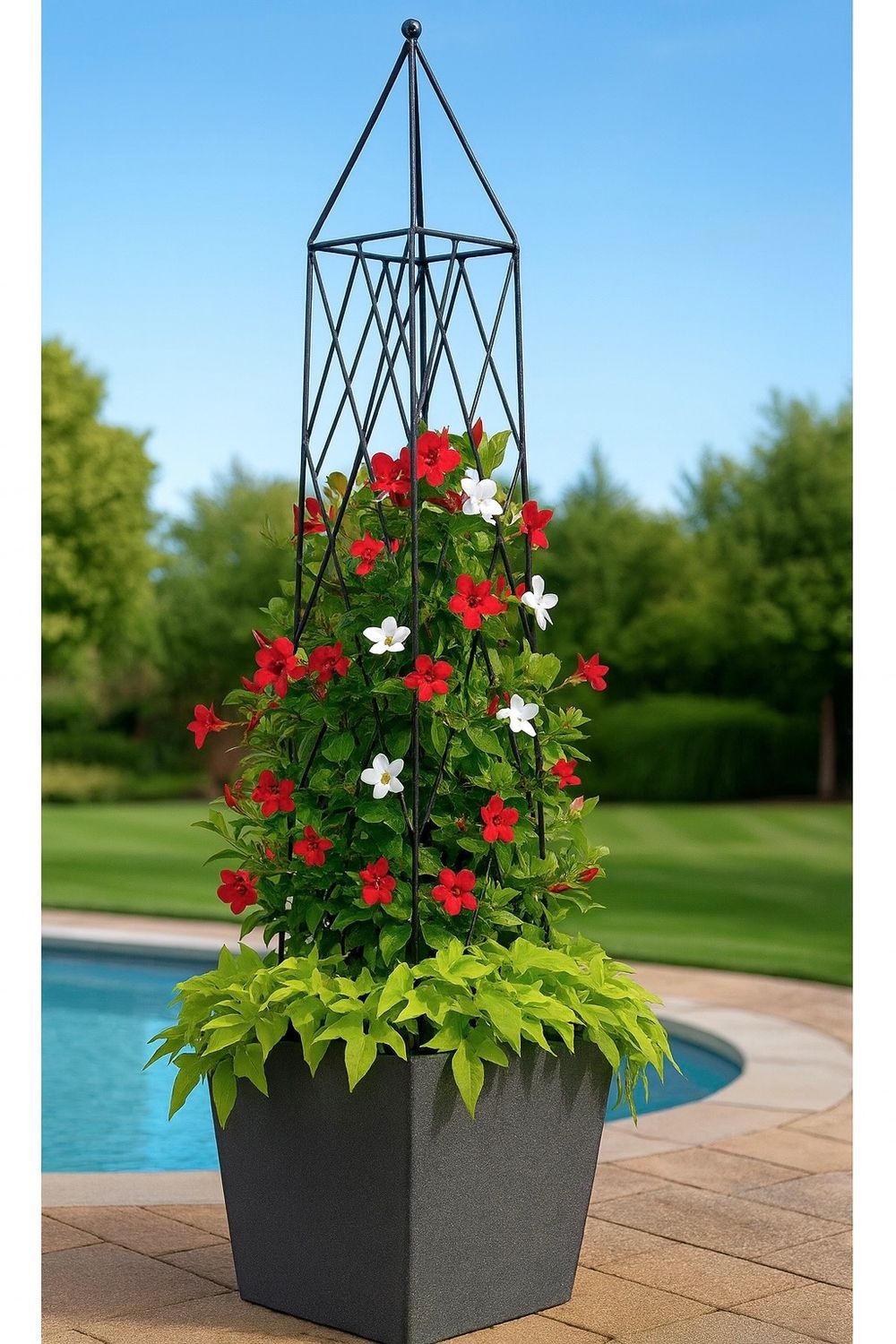 Metal Garden Diamond Obelisk, Size: 60" - Black