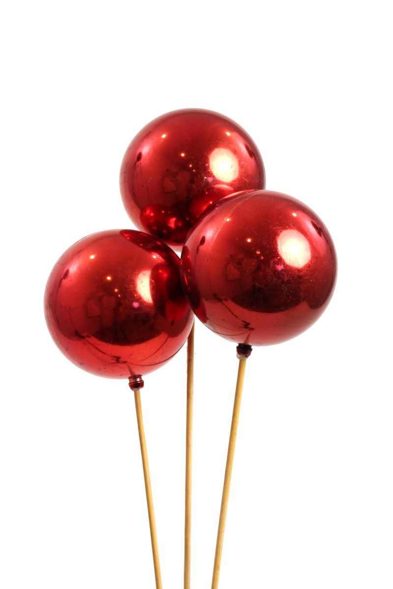 Ornamental Balls: Red Glossy 8cm (3 stem)