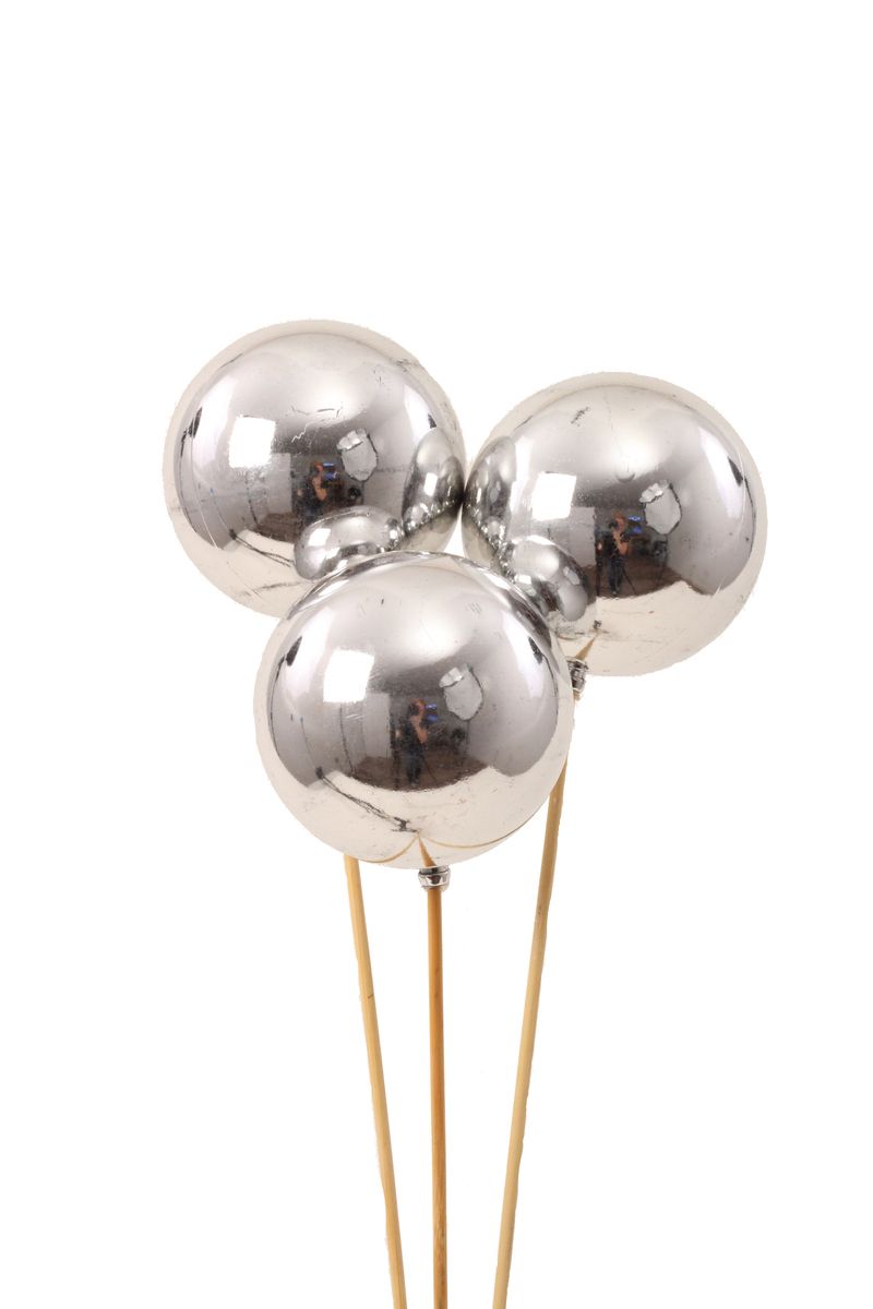 Ornamental Balls: Silver Glossy 8cm (3 stem)