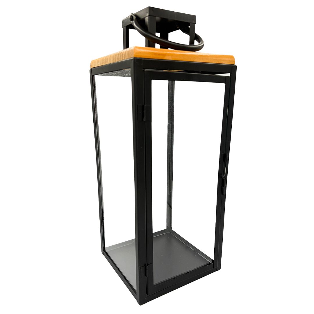 Lantern Modern Black with Wood Lid Large 20*20*49cm