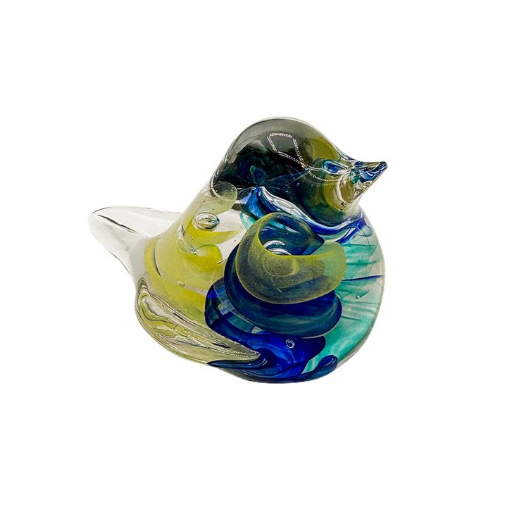Glass Decorative Bird - Blue &amp; Yellow Swirl