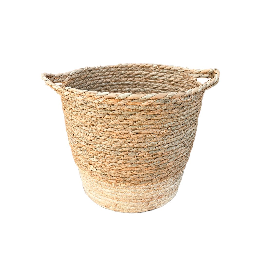 Basket - Two-toned Natural with Handles Small