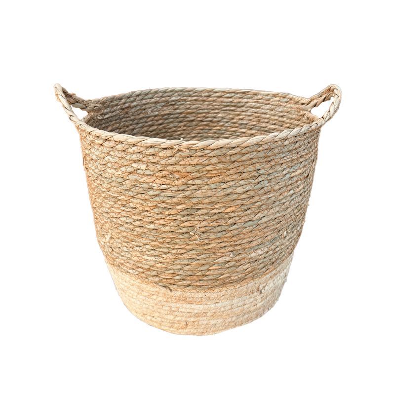 Basket - Two-toned Natural with Handles Medium
