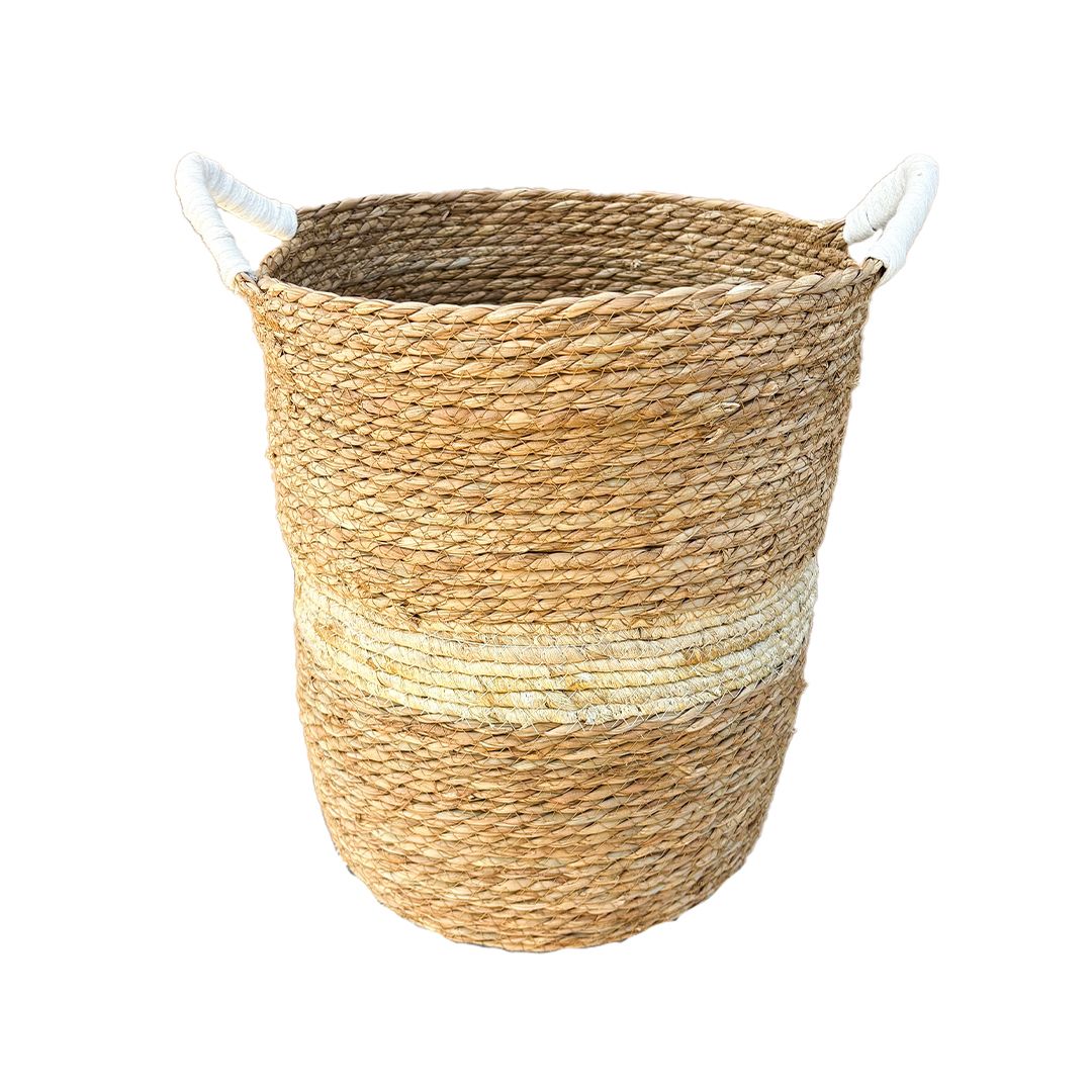 Basket - Brown Stripe with Handles Medium