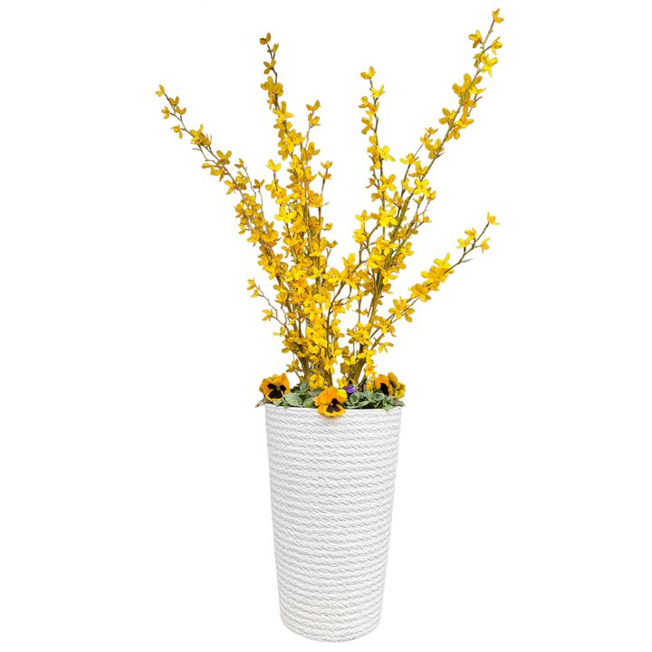 Spring Planter - Pansy with Faux Forsythia