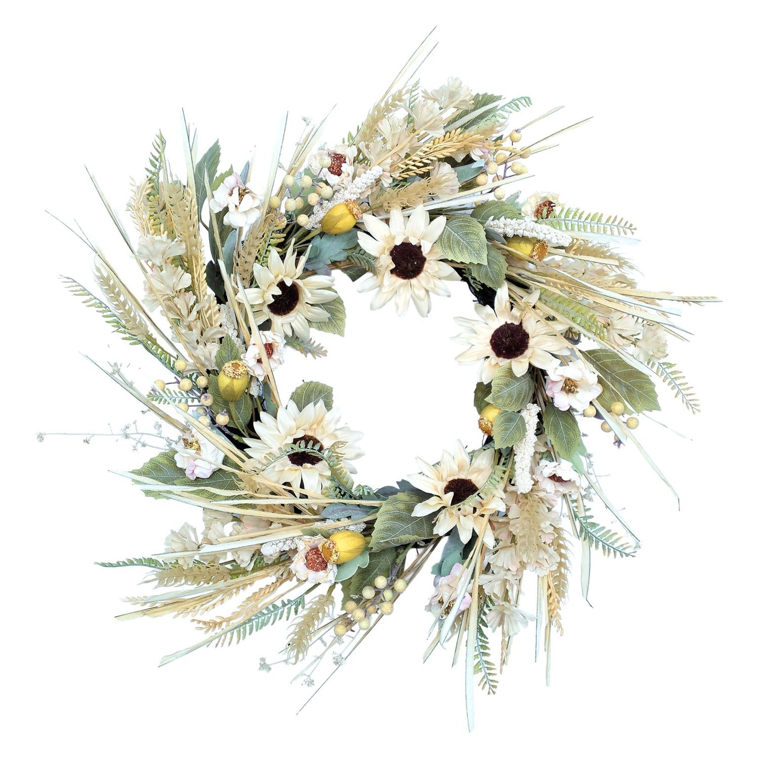 Fall Wreath 24" - White Sunflower Poppy Pod